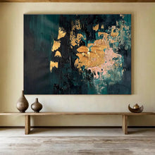 Load image into Gallery viewer, Dark Green with Gold &amp; Pink Accents Abstract Painting for Luxury Living Room &amp; Sophisticated Hotel Lobby DKH262
