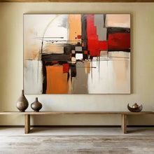 Load image into Gallery viewer, Geometric Abstract in Reds &amp; Oranges - Dynamic Living Room Art LargeART1508
