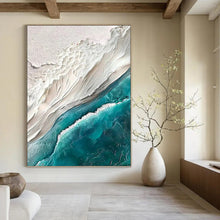 Load image into Gallery viewer, “Textured Coastal Impasto” - Blue and White Seascape Art on Canvas DKH1394
