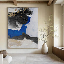 Load image into Gallery viewer, “Blue - Grey Abstract with Gold Twigs” - Blue, Grey, Black, Gold Abstract Art on Canvas DKH1231

