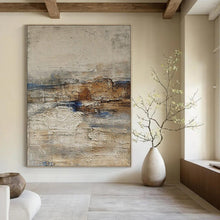 Load image into Gallery viewer, Neutral Textured Abstract with Blue and Brown Art for Coastal - inspired Living Room &amp; Artisanal Café LargeART0969
