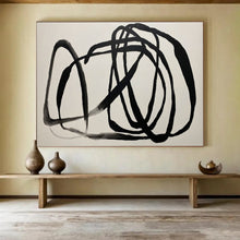 Load image into Gallery viewer, Hand - painted Black Abstract Line Acrylic Art for Minimalist Study Decor LargeART1650
