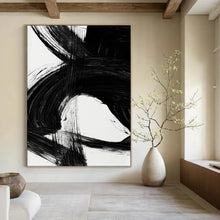 Load image into Gallery viewer, Intense Black Ink Crescendos – Dramatic Black Brushstrokes on White Abstract DTP196
