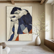 Load image into Gallery viewer, Cubist Abstract Figure Art, Geometric Blue - Toned Painting for Contemporary Living Room &amp; Thought - Provoking Office LargeART2214

