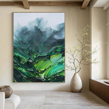 Load image into Gallery viewer, “Textured Green Mountains” Abstract Impasto Landscape Painting on Canvas, Lush Nature Art DKH944
