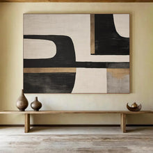 Load image into Gallery viewer, Hand - painted Black, White, and Gold Geometric Shapes Acrylic Art for Luxurious Dining Room Accents LargeART1734
