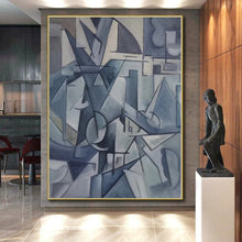 Load image into Gallery viewer, Grand Blue - Toned Cubist - Style Abstract Acrylic for Art Gallery &amp; Modern Mansion LargeART0393

