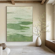 Load image into Gallery viewer, “Textured Green Fields” - Green, White Abstract Art on Canvas DKH1217
