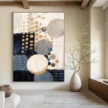 Load image into Gallery viewer, Gold &amp; Blue Geometric Dot Abstract Canvas Painting, Perfect for Modern Nursery &amp; Chic Café LargeART1263
