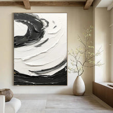 Load image into Gallery viewer, “Swirling Contrast” – Bold black and white impasto, circular motion DTP380
