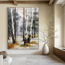 Load image into Gallery viewer, “Winter Birch Forest Scene” - Grey, White, Brown Landscape Art on Canvas DKH1276
