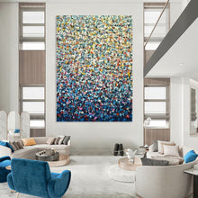 Load image into Gallery viewer, “Pointillism - Style Abstract” - Blue, Yellow, Red Abstract Art on Canvas DKH1344
