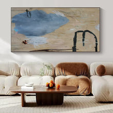 Load image into Gallery viewer, Beige &amp; Blue Abstract Painting, Ideal for Minimalist Living Room &amp; Neutral - Toned Office LargeART1414
