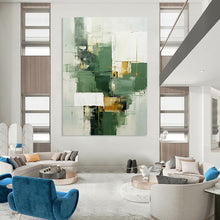 Load image into Gallery viewer, Green &amp; Gold Geometric Abstract Art (Repeat), Suited for Contemporary Office &amp; Upscale Home LargeART2292
