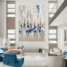 Load image into Gallery viewer, Blue, Gray &amp; Beige Abstract Cityscape, Ideal for Urban - Inspired Living Room &amp; Stylish Office LargeART1959
