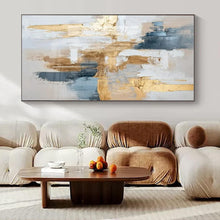 Load image into Gallery viewer, Blue, Gold &amp; White Abstract Canvas Painting, Perfect for Contemporary Living Room &amp; High - End Office LargeART1269
