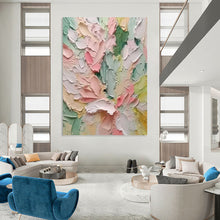 Load image into Gallery viewer, “Pastel Floral Impasto” - Soft Pink, Green, and Yellow Flower Art on Canvas DKH1397
