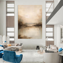 Load image into Gallery viewer, “Tranquil River at Sunset in Neutral Tones” - Beige, Grey, Brown Abstract Art on Canvas DKH1253
