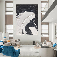 Load image into Gallery viewer, “Black &amp; White Swirl Impasto” – Thick black and white impasto, flowing curves DTP393
