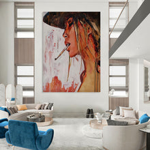 Load image into Gallery viewer, “Edgy Woman with Cigarette” - Expressive Figurative Art on Canvas DKH1642
