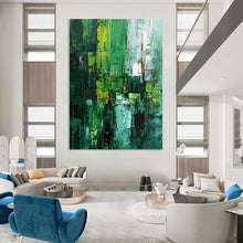 Load image into Gallery viewer, “Vibrant Green Abstract Layers” - Expressionistic Abstract Acrylic, Great for Contemporary Bedroom and Art Studio DTP012
