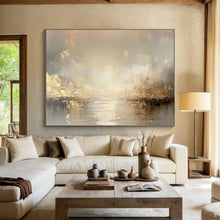 Load image into Gallery viewer, Gold - Accented Hazy River Abstract Painting for Luxury Bedroom &amp; Elegant Dining Room DKH323
