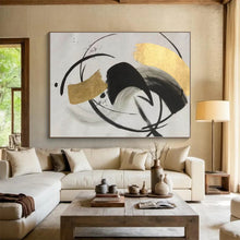 Load image into Gallery viewer, Oversized Ink - Gold Abstract Swirl Acrylic for Zen - Inspired Study LargeART0293
