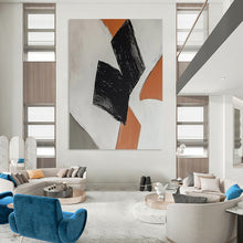 Load image into Gallery viewer, “Geometric Shapes in Orange and Black” – Minimalist Abstract with Bold Color Blocks DTP111
