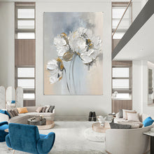 Load image into Gallery viewer, White &amp; Gold Textured Floral Abstract Art, Perfect for Elegant Dining Room &amp; Luxury Bedroom LargeART2149
