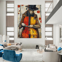 Load image into Gallery viewer, “Cellist in Colorful Collage” - Figurative Abstract Art on Canvas DKH1532
