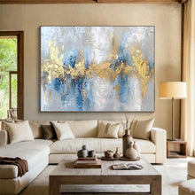 Load image into Gallery viewer, Cool - Toned Blue and Gold Abstract Layers Abstract acrylic painting DLZ046

