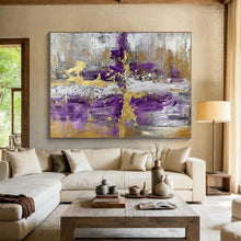 Load image into Gallery viewer, Purple - Gold - Gray Fusion Art for Luxury Bedroom &amp; Hotel Lobby LargeART0844
