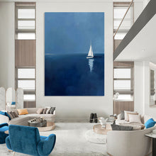 Load image into Gallery viewer, Minimalist Seascape Art, Blue - Toned Calming Painting for Coastal Bedroom &amp; Relaxation Nook LargeART2230
