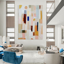 Load image into Gallery viewer, “Colorful Abstract Blocks” - Pastel Pink, Blue, Yellow, Green Abstract Art on Canvas DKH1113

