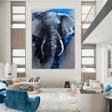 Load image into Gallery viewer, “Blue - Accented Elephant Portrait” - Contemporary Animal Art on Canvas DKH1610
