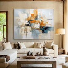Load image into Gallery viewer, Modern Abstract Cityscape Grey, Orange &amp; Layered Geometry on Canvas DLZ006
