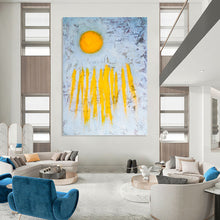 Load image into Gallery viewer, “Sunrise Strokes” - Bold Yellow Sun and Ray Art, Abstract Painting on Canvas DKH1089
