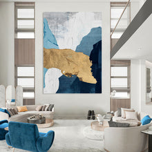 Load image into Gallery viewer, “Blue, White &amp; Gold Abstract” - Luxe Abstract Art on Canvas DKH1527
