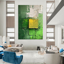 Load image into Gallery viewer, “Textured Green and Yellow Abstract” - Expressionistic Abstract Acrylic DTP029
