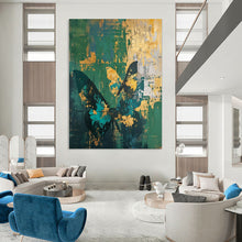 Load image into Gallery viewer, Green &amp; Gold Butterfly Abstract Painting, Ideal for Bohemian Living Room &amp; Nature - Inspired Bedroom LargeART1883

