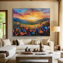 Load image into Gallery viewer, Mountain Sunset “Flower Valley” Painting on Canvas, Scenic Impasto Art DKH837
