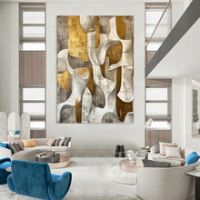 Load image into Gallery viewer, “Gold, Grey and White Abstract Forms” - Modern Abstract Acrylic, Ideal for Luxury Living Room and Corporate Office DTP011
