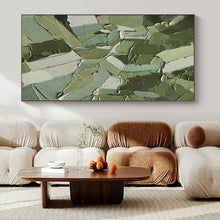 Load image into Gallery viewer, Grand Hand - painted Patchwork Green Textures Acrylic Art for Eclectic Lounges LargeART0201
