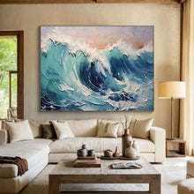 Load image into Gallery viewer, Turquoise Wave Textured Abstract Painting on Canvas - “Coastal Rhythm” DKH679
