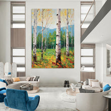 Load image into Gallery viewer, “Sunlit Birch Grove: Textured Nature Escape” Abstract Painting on Canvas, Rustic Dining Ambiance DKH1059
