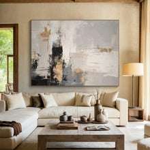 Load image into Gallery viewer, Gray - Gold Abstract Landscape Art for Contemporary Living Room &amp; Art Gallery LargeART0863
