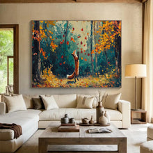 Load image into Gallery viewer, Autumn Fox in Forest Abstract Painting on Canvas - “Fall Play” DKH701
