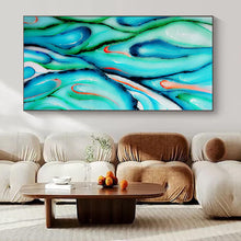 Load image into Gallery viewer, Turquoise and Green Fluid Abstract Canvas Painting, Ideal for Tropical - Themed Bathroom &amp; Nature - Loving Studio LargeART1222
