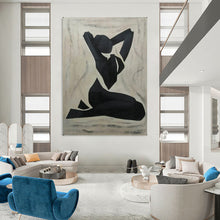 Load image into Gallery viewer, Monochrome Abstract Painting, Black &amp; Beige, Figure Art for Yoga Studio &amp; Bedroom LargeART2164
