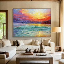 Load image into Gallery viewer, Seaside Sunset “Vibrant Horizon” Painting on Canvas, Luminous Maritime Art DKH892
